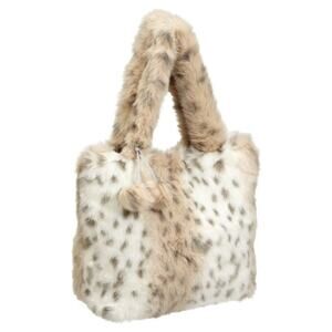 MSRP $79 NWOT Pottery Barn Fur Snow Leopard Tote Size 16.5"W x 6"D  x 12.5"